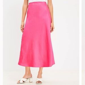LOFT Pink Satin A-Line Skirt